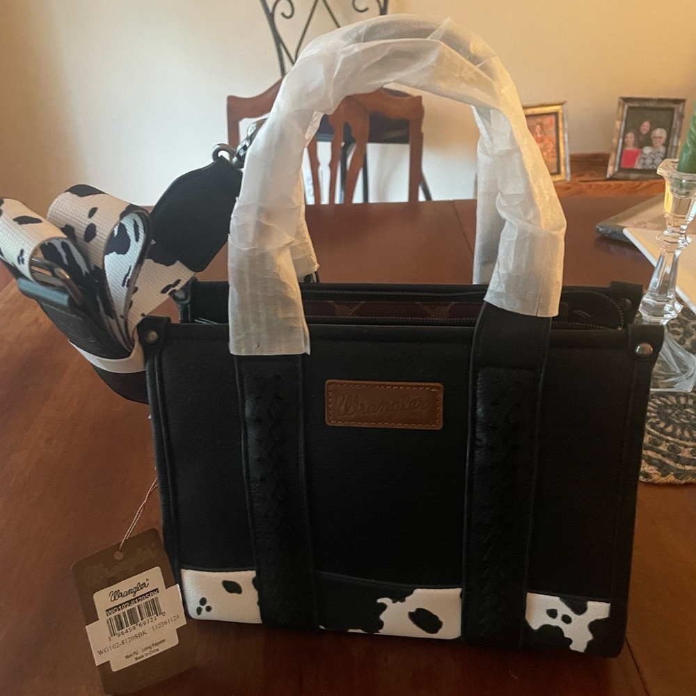 Wrangler Black and White Cow Print Tote